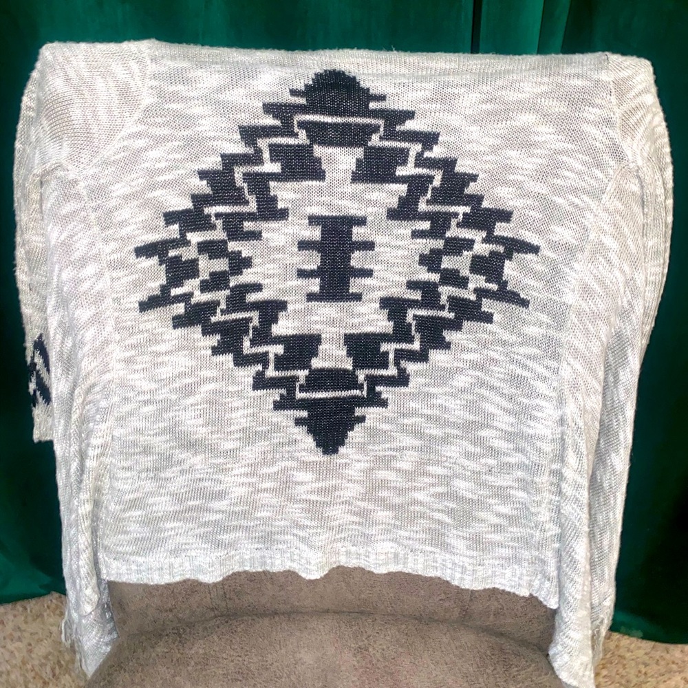 Tribal Grey Knit Sweater With Fringe